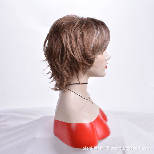The 2018 best-selling reddish-brown short straight synthetic fiber wig is used daily